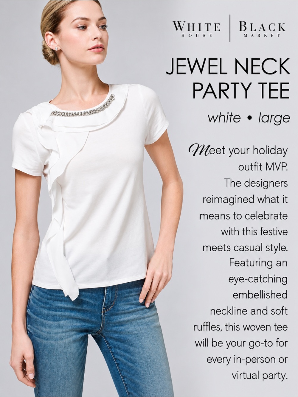 White House | Black Market JEWEL NECK PARTY TEE NEW